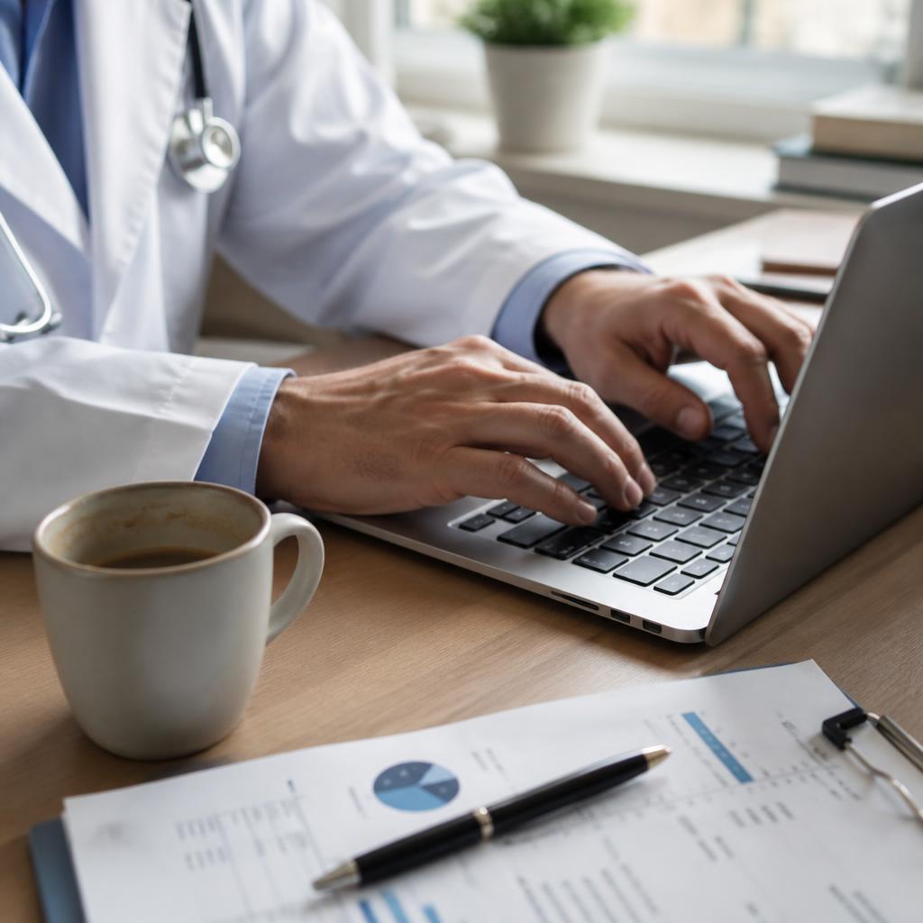 Medical billing specialist reviewing revenue analytics dashboard